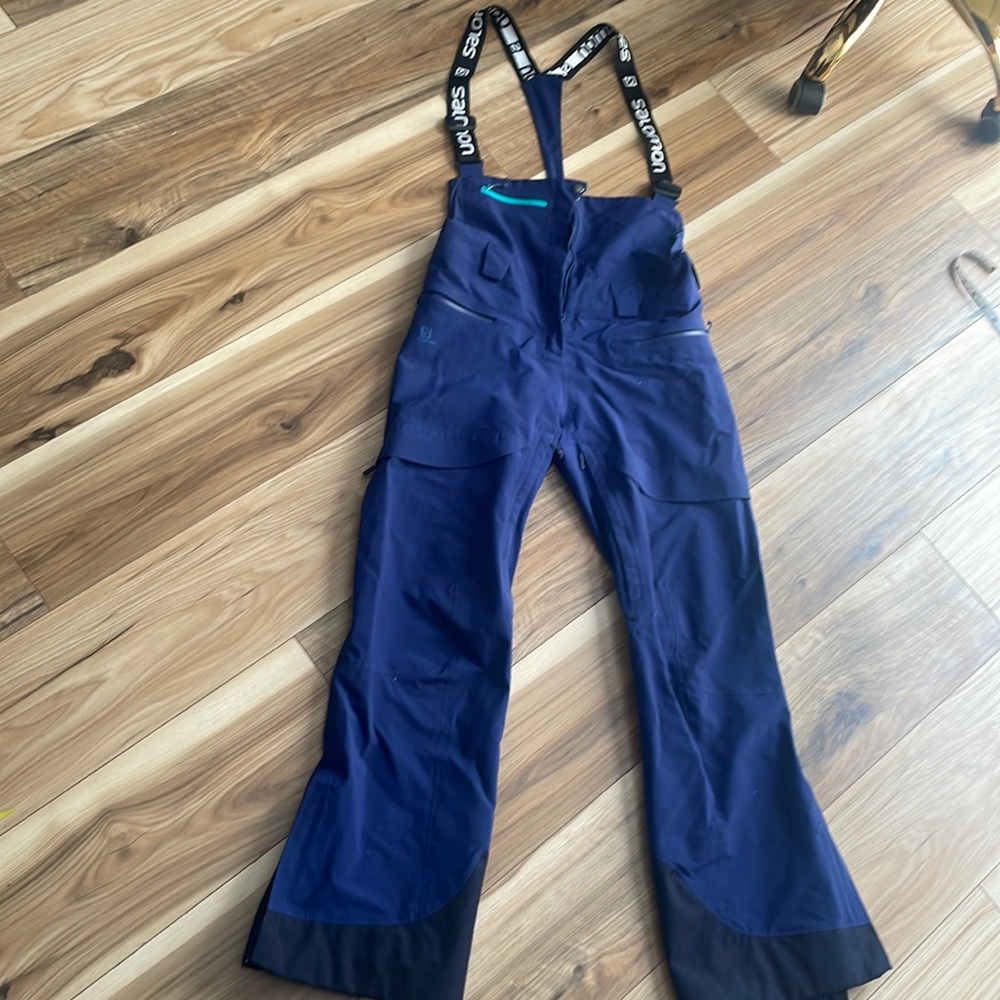 Salomon 3 layer goretex blue bib ski snow pants